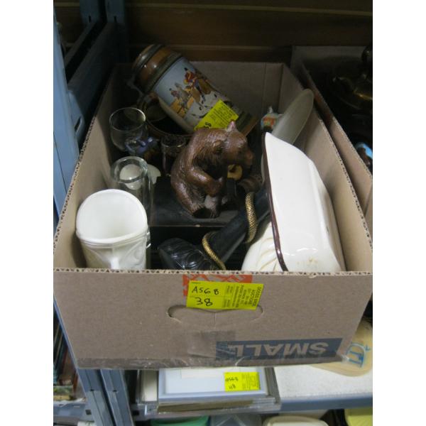 MISC. BEAR FIGURINE, BEER STEIN, GLASS FIGURINE, ETC.