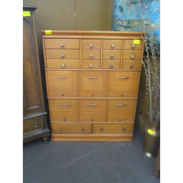 MULTI DRAWERED OFFICE CABINET W/ASST. FILE DRAWERS, ETC.