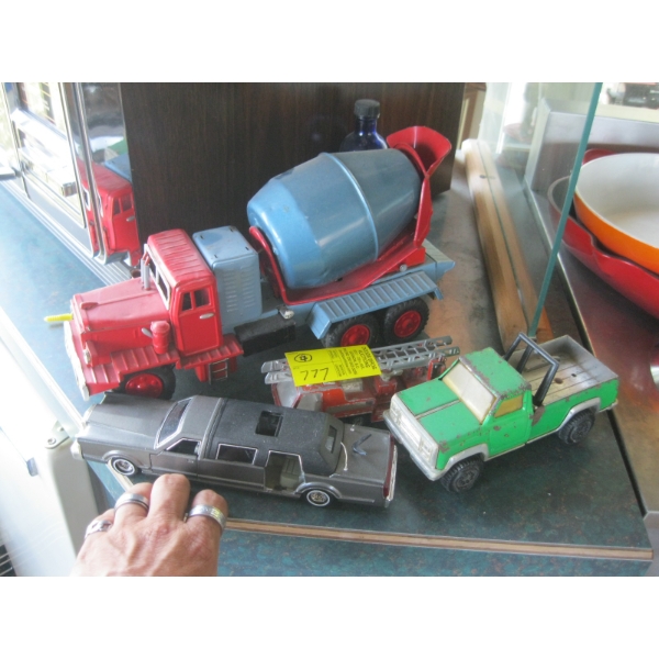 4 METAL TOYS - CEMENT MIXER, PICK UP, ETC.
