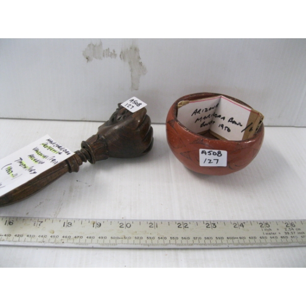 HAND CARVED OAK NUTCRACKER & A ARIZONA MARICOPA BOWL POT