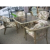 Image 2 : PLASTIC WICKER LOOK GLASS PATIO TABLE W/4 CHAIRS, CUSHIONS & UMBRELLA