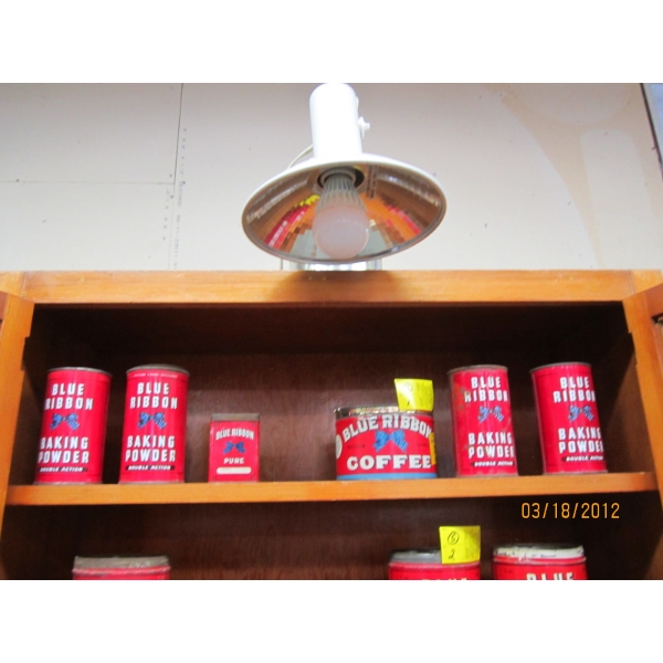 5 BLUE RIBBON BAKING POWDER & COFFEE TINS