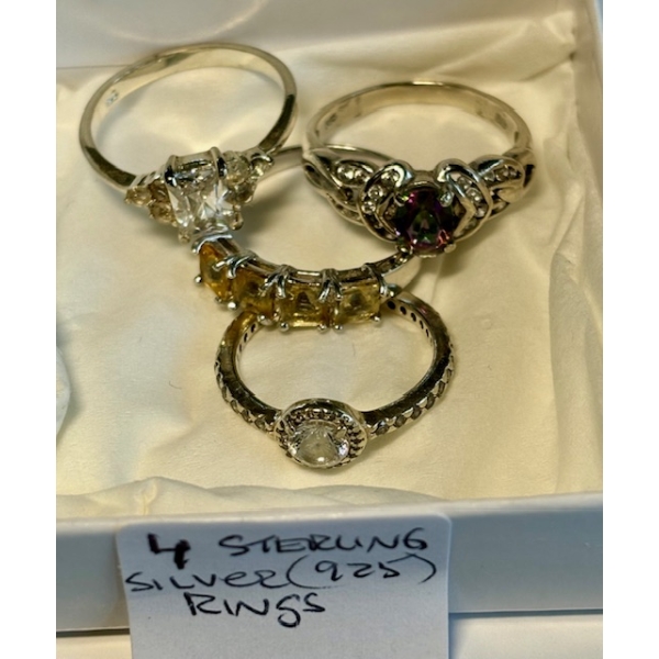 4 STERLING SILVER .925 RINGS, SZ 7 & 3 ARE SZ 8