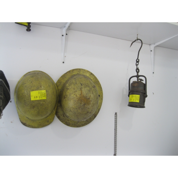 2 HARD HATS & A CARBIDE LANTERN