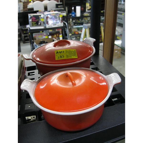 2 ENAMEL OVERCAST LA CRUSET POTS