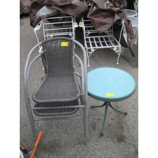 2 PATIO WICKER LOOK CHAIRS & A ROUND TABLE