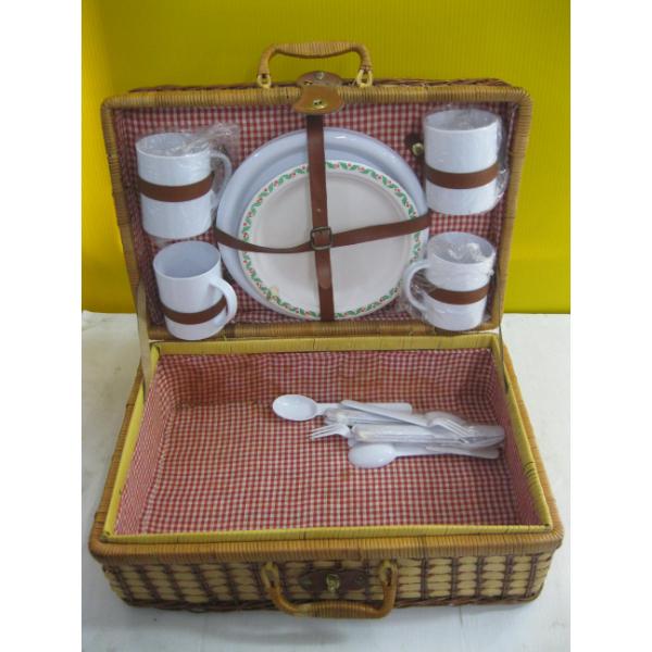 WICKER PICNIC BASKET W/ASST. CONTENTS
