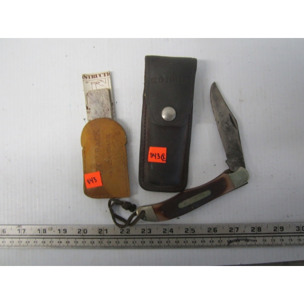 FOLDING OLD TIMER KNIFE W/SHEATH & A SHARPENING STONE