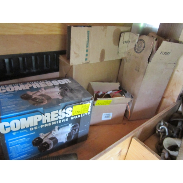 MISC. NEW COMPRESSOR, VEHICLE PARTS, ETC.