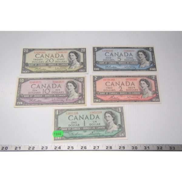 1954 CDN 1,2,5,10 & 20 $ BILLS