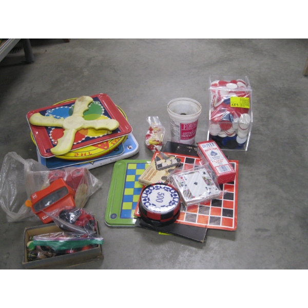 ASST. GAMES, POKER CHIPS, COASTERS, ETC.