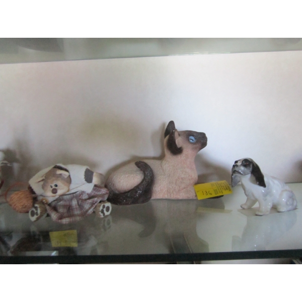 3 FIGURINES - ENGLISH CHINA DOG & 2 CATS