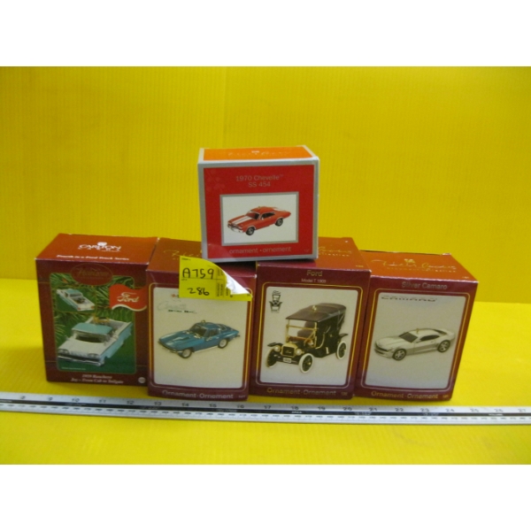 5 CHRISTMAS TREE CAR ORNAMENTS - HALLMARK & CARLTON