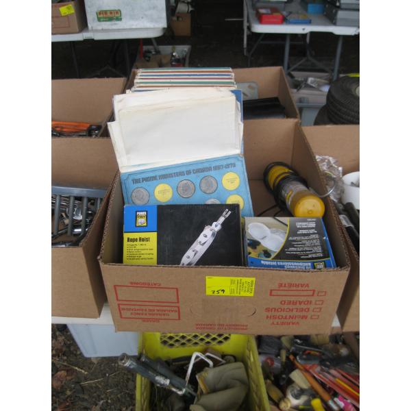 BOOKS, ROPE HOIST, ETC.
