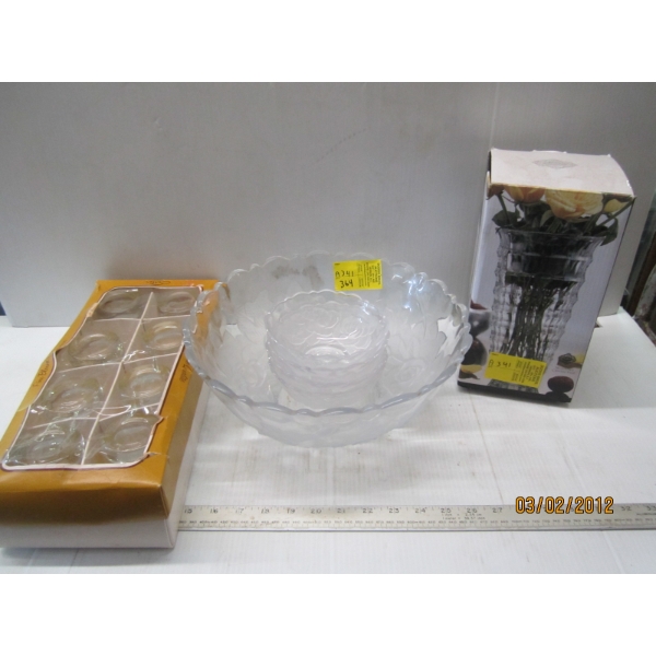 BOWLS, GLASSES, VASE
