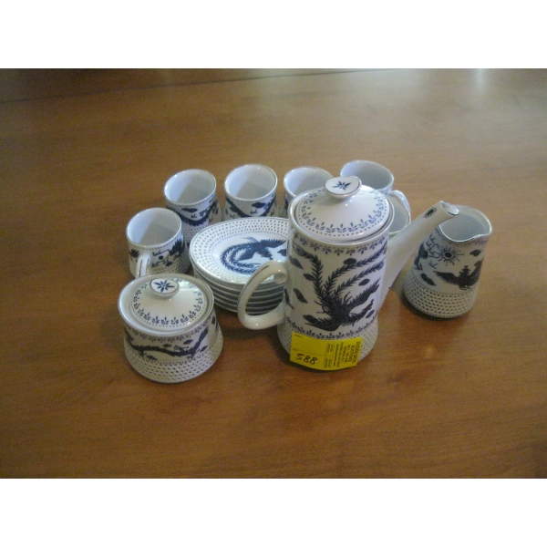 SM. CHINA TEA SET W/ASIAN DESIGN, TEAPOT, ETC.