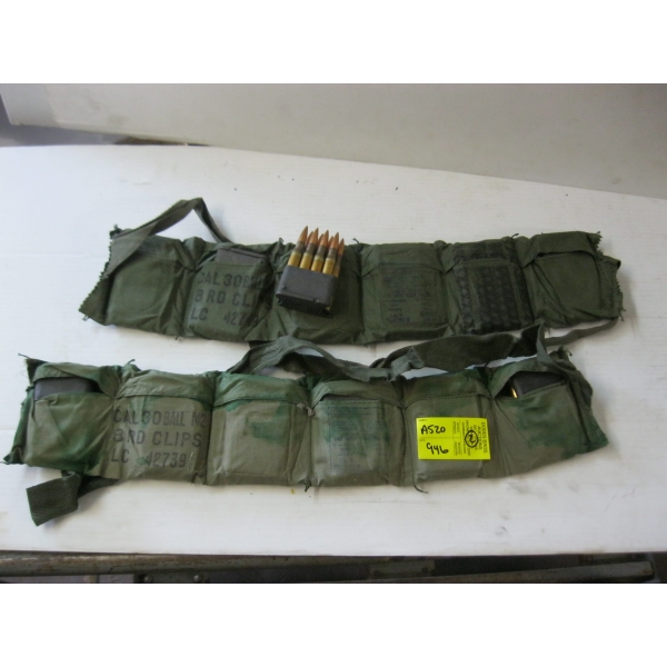 2 VINTAGE MILITARY 30 CALIBER AMMO BELTS - CAL 30 BALL M2 - 8 ROUND FULL CLIPS