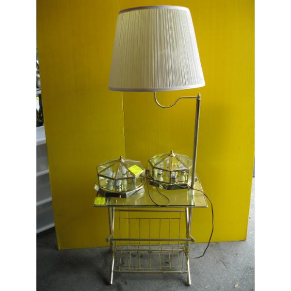 BRASS & GLASS LIGHTS & MAGAZINE END TABLE