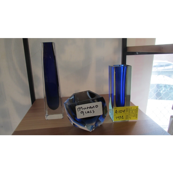 3 MURANO GLASS MCM VASES
