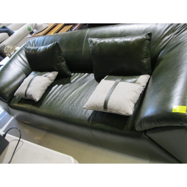 GREEN COUCH W/2 DECORATIVE PILLOWS