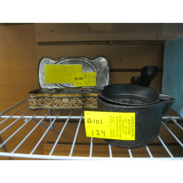 SM. CAST LADLES & A TIN BOX