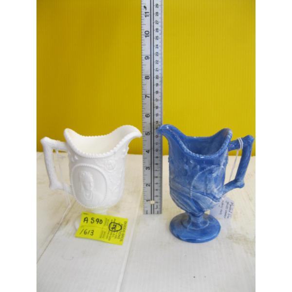 WHITE GLASS CREAMER & BLUE MARBLE GLASS CREAMER