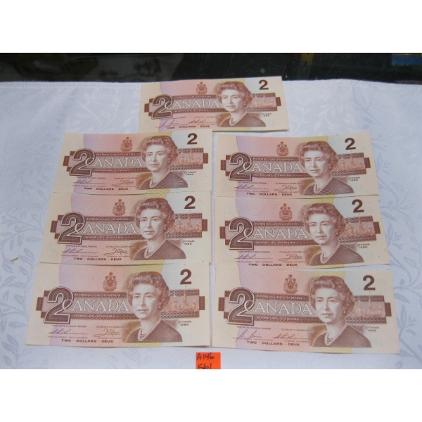 7 - $2 1986 CDN BILLS