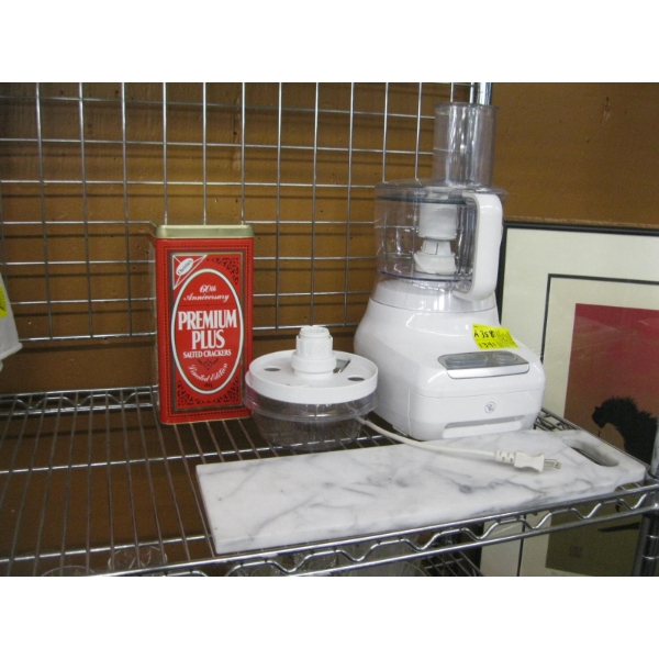 PC FOOD PROCESSOR WITH MARBLE CUTTING BOARD AND SODA CRACKER TIN