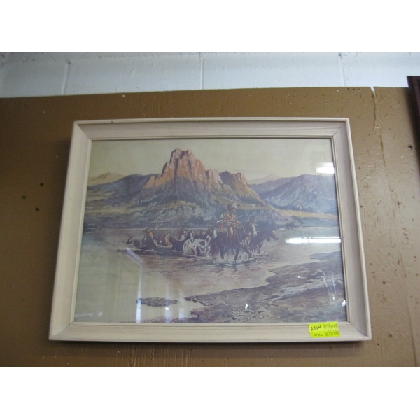 FRAMED RUSSELL PRINT "CROSSING RIVER"