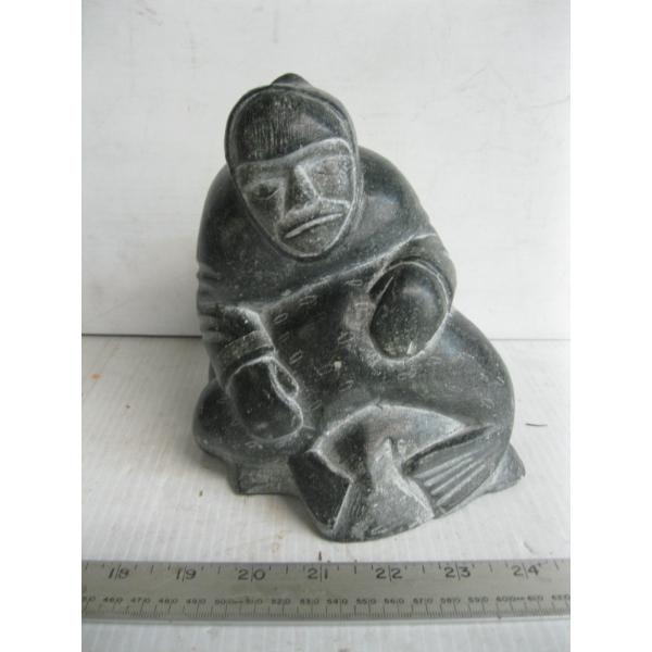 INUIT HUNTER & SEA SEAL FIGURINE - DATED 1942, SIGNED