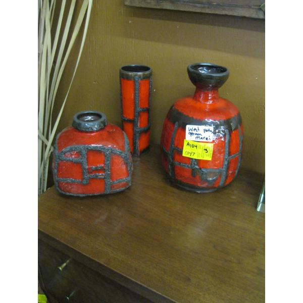 3 PIECES OF WEST GERMAN MCM POTTERY BY MAREI
