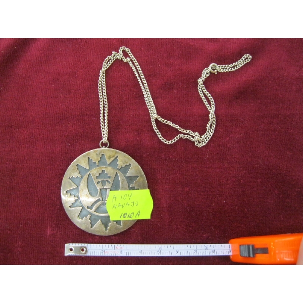 NAVAJO SILVER BROACH W/CHAIN