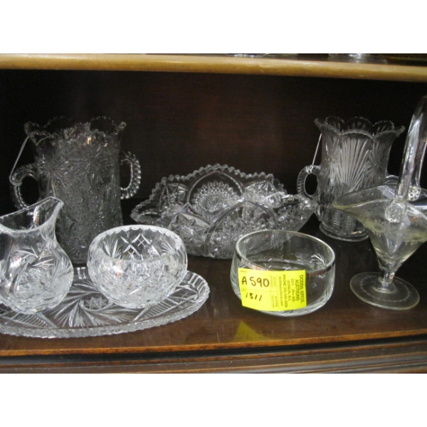 ASST. CRYSTAL ETCHED GLASS, PRESSED GLASS, ETC.