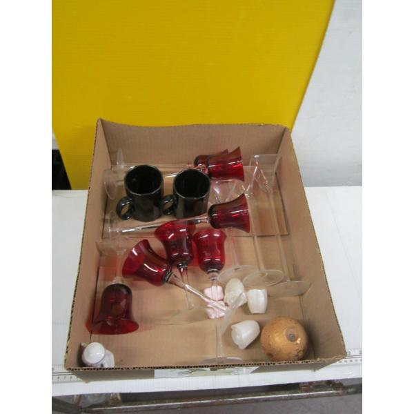 MISC. TALL RED CANDLEHOLDER/WINEGLASSES