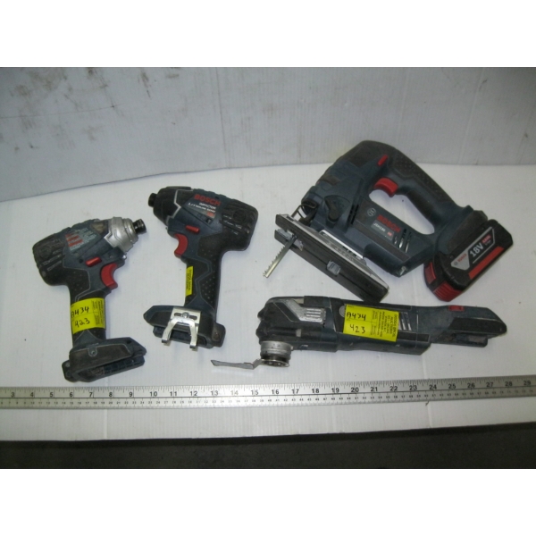BOSCH CORDLESS TOOLS, 1 BATTERY, NO CHARGER