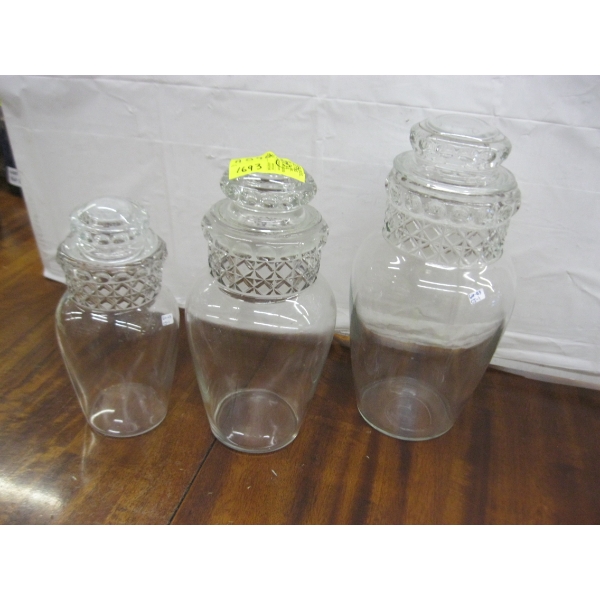 3 LIDDED GLASS CANNISTERS