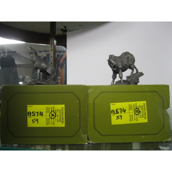 2 PEWTER FRANKLIN MINT FIGURINES - MOUNTAIN GOAT & WOLF