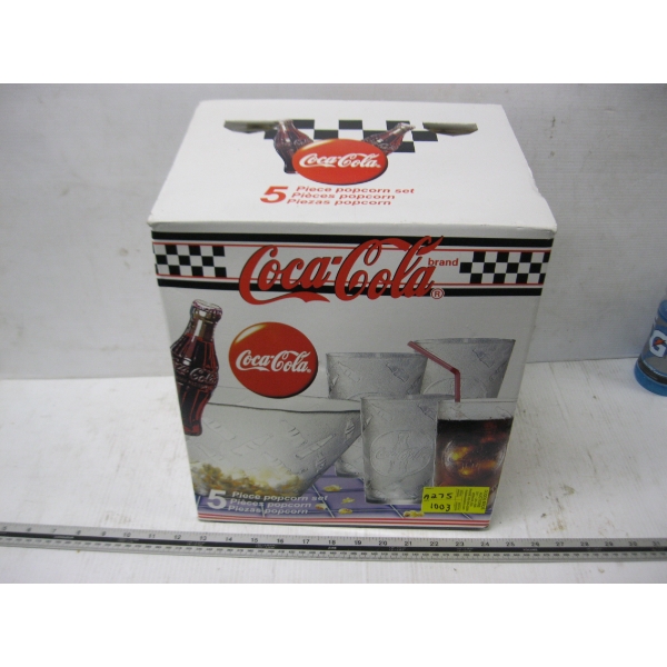 COCA COLA GLASS POPCORN SET 