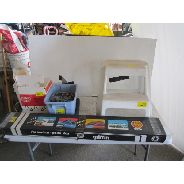 BUNGEE CORDS, 2 STEP STOOL, PICNIC JUG, SKI CARRIER