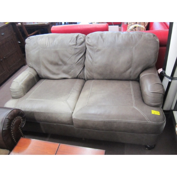 GREY LEATHER LOVESEAT