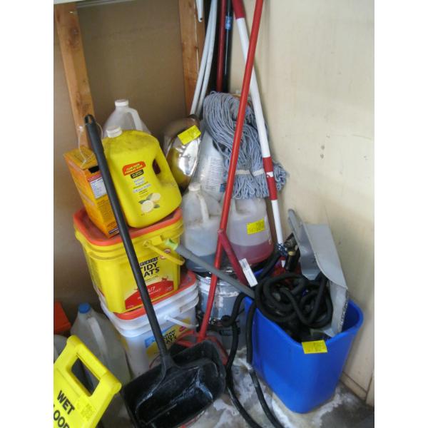 LG. LOT OF MISC. CLEANERS, MOP, ETC.