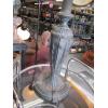 Image 3 : CURRIER & IVES SLAG GLASS 3 PANEL PAINTED METAL BASED TABLE LAMP