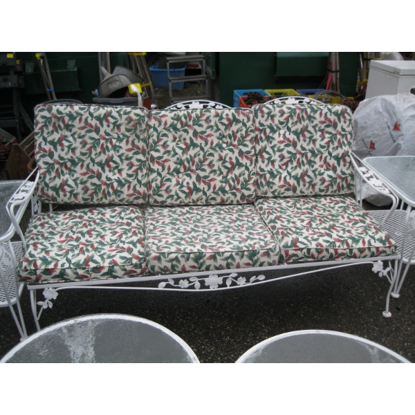 WROUGHT IRON PATIO SOFA W/CUSHIONS (NOT ORIGINAL)