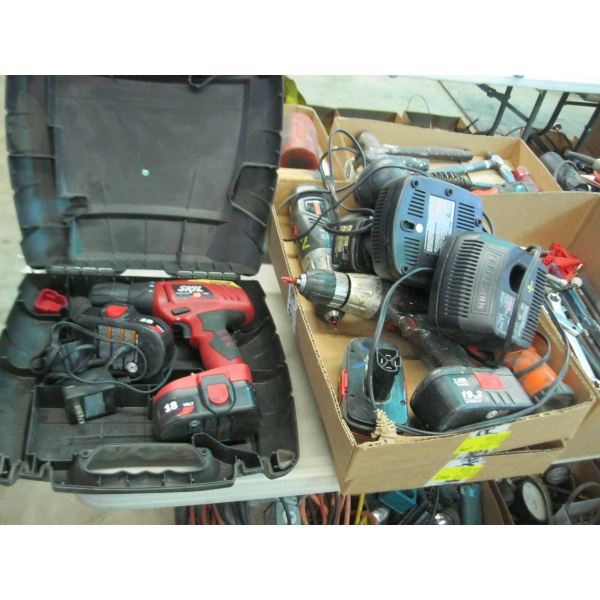 BOX OF MISC. CORDLESS TOOLS "AS IS"