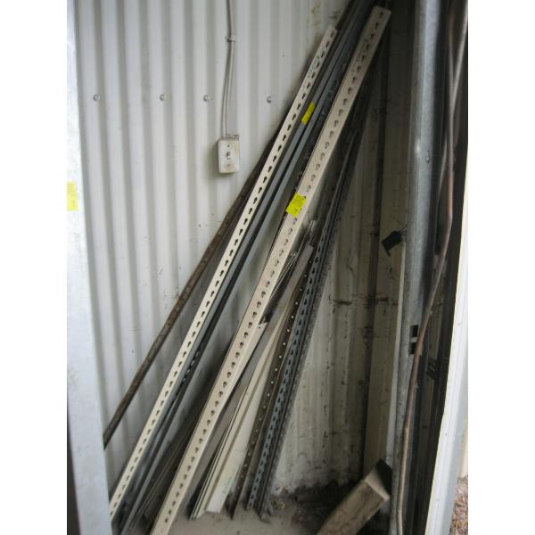 LOT OF ASST'D METAL SHELF BRACKETS, RAILS, ETC.