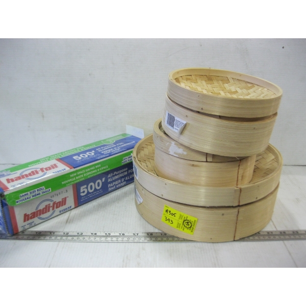 CHINESE STEAMING BASKETS & ROLL OF HANDY ALUMINUM FOIL