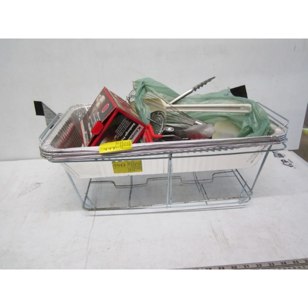 ROASTER PAN HOLDER W/ALUMINUM ROASTER PANS & UTENSILS