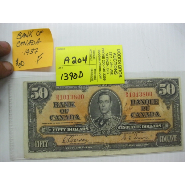 BANK OF CANADA 1937 $50 BILL F