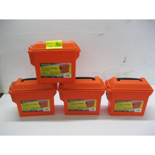 4 ORANGE MINI PLASTIC AMMO BOXES
