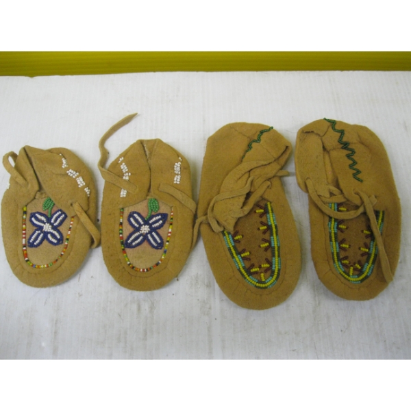 2 SM. PAIR OF LEATHER BEADED MOCCASINS